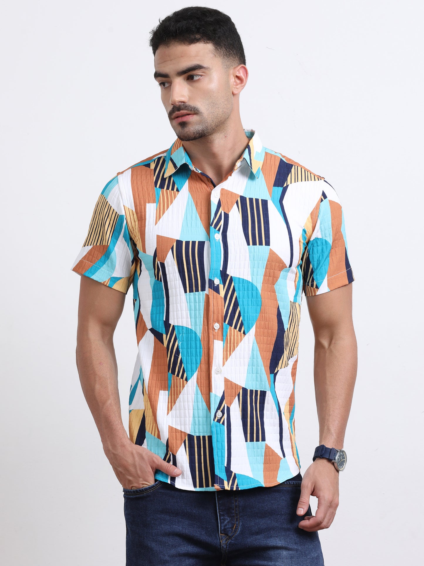 Multi Half Sleeve Poly Cotton Digital Print Shirts