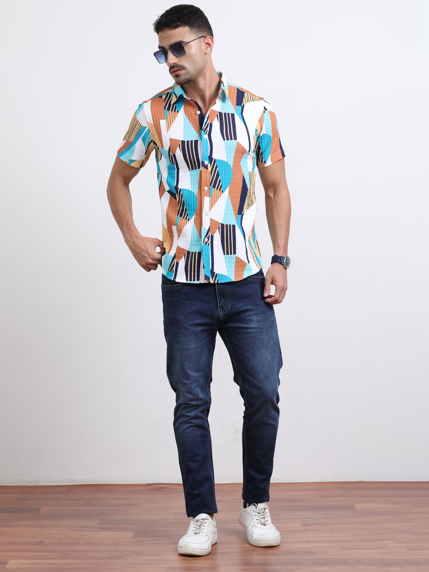 Multi Half Sleeve Poly Cotton Digital Print Shirts