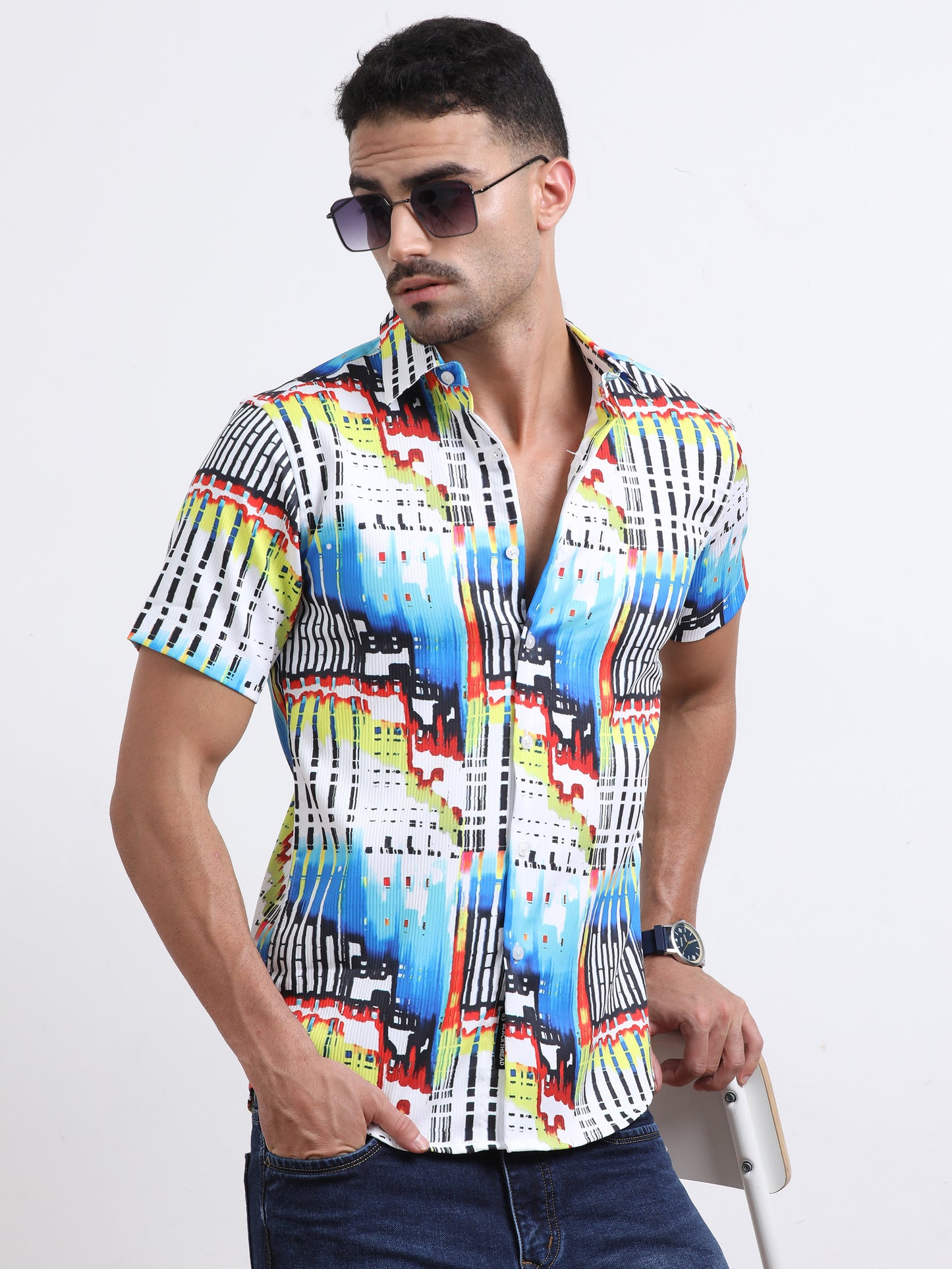 Multi Half Sleeve Poly Cotton Digital Print Shirts