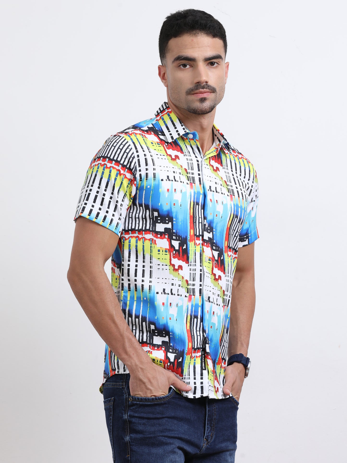 Multi Half Sleeve Poly Cotton Digital Print Shirts