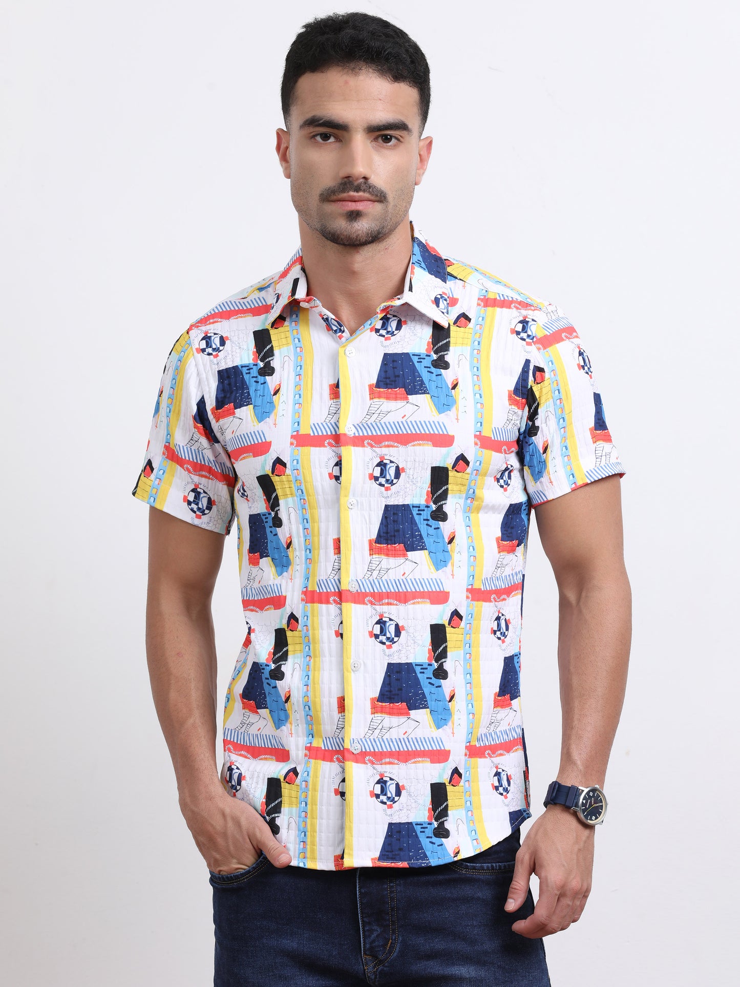 Multi Half Sleeve Poly Cotton Digital Print Shirts