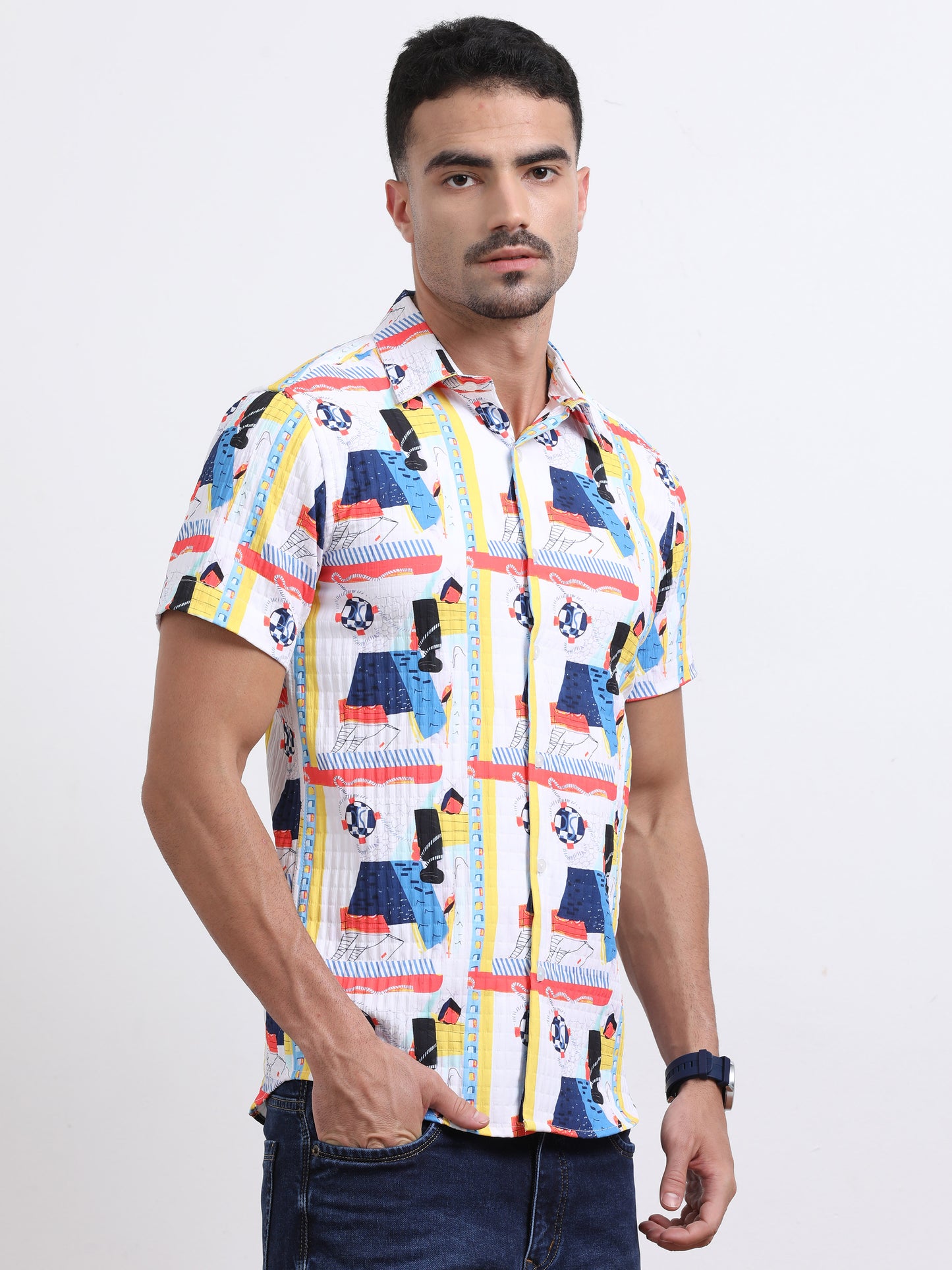 Multi Half Sleeve Poly Cotton Digital Print Shirts