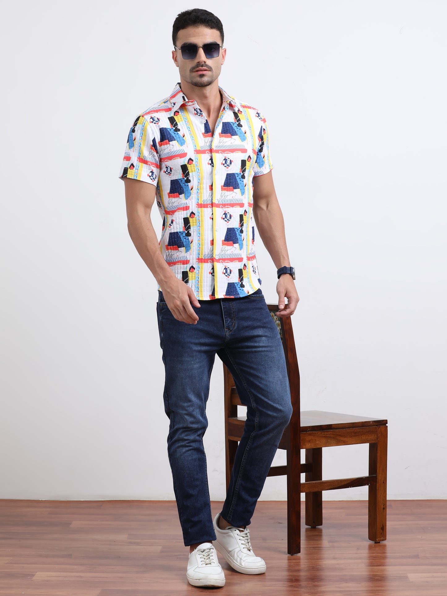 Multi Half Sleeve Poly Cotton Digital Print Shirts