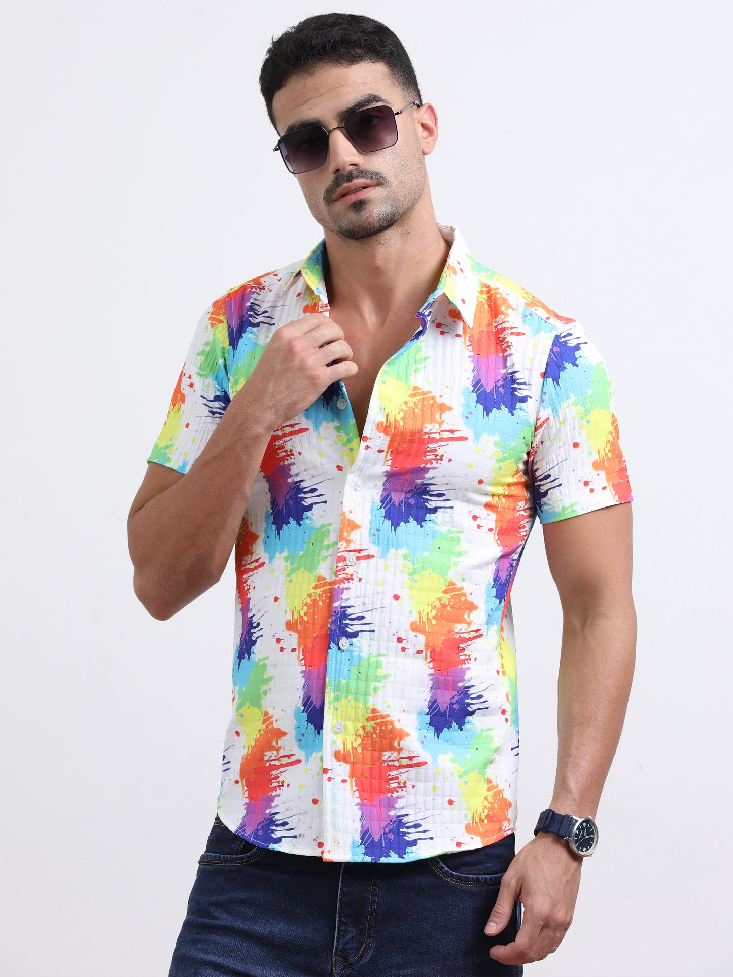 Multi Half Sleeve Poly Cotton Digital Print Shirts