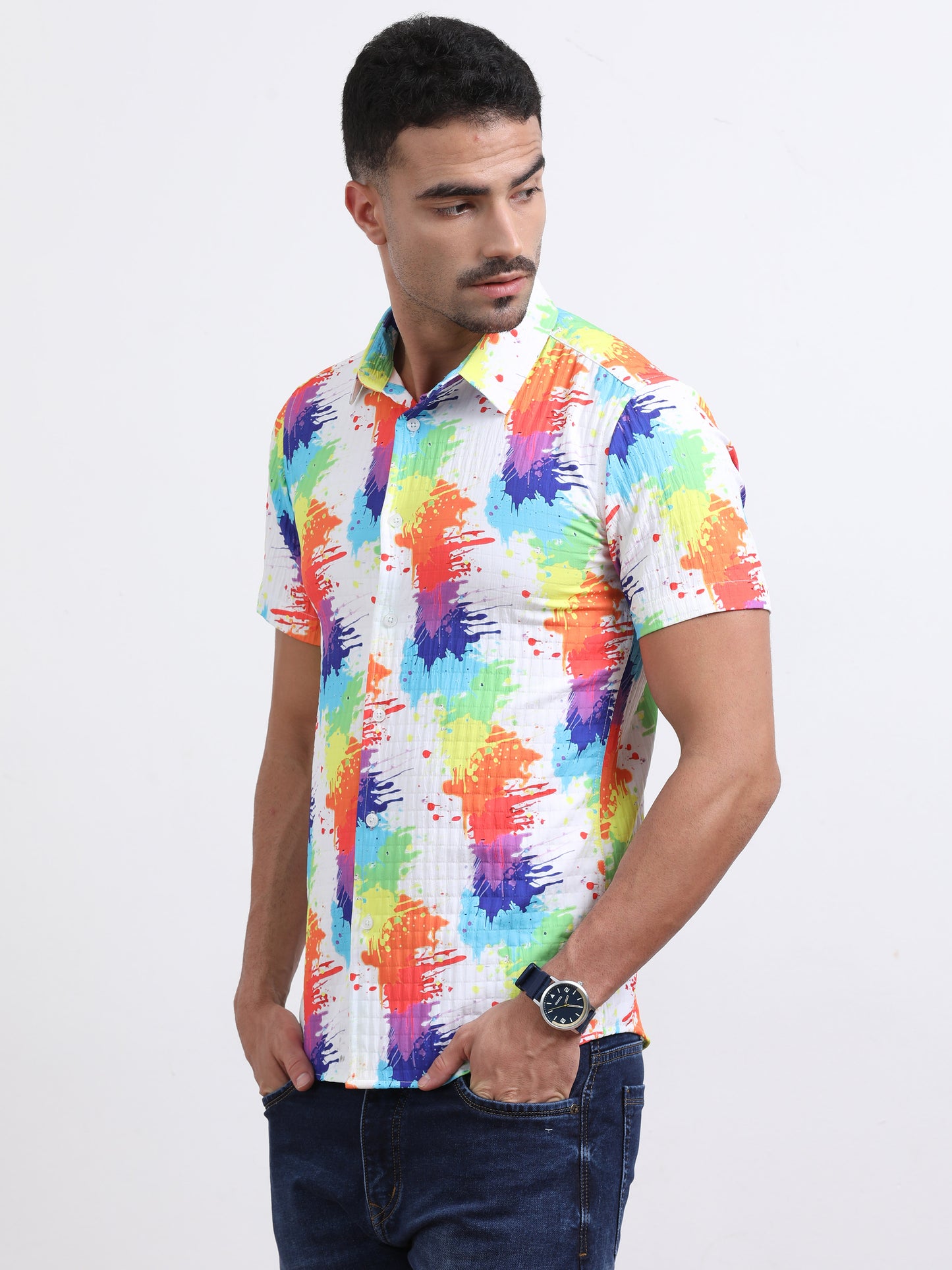 Multi Half Sleeve Poly Cotton Digital Print Shirts