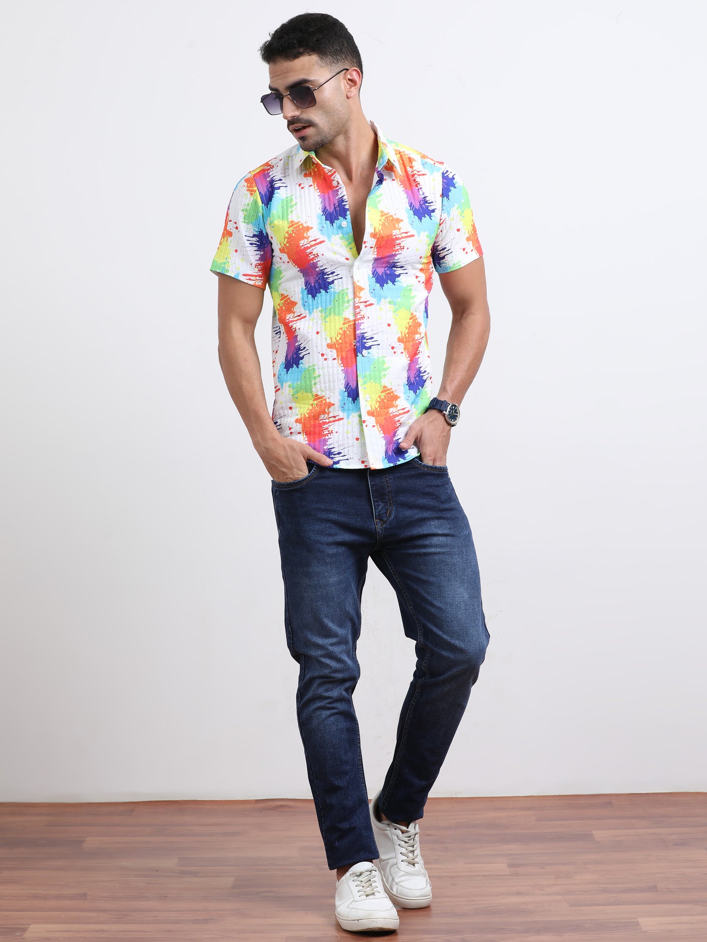 Multi Half Sleeve Poly Cotton Digital Print Shirts