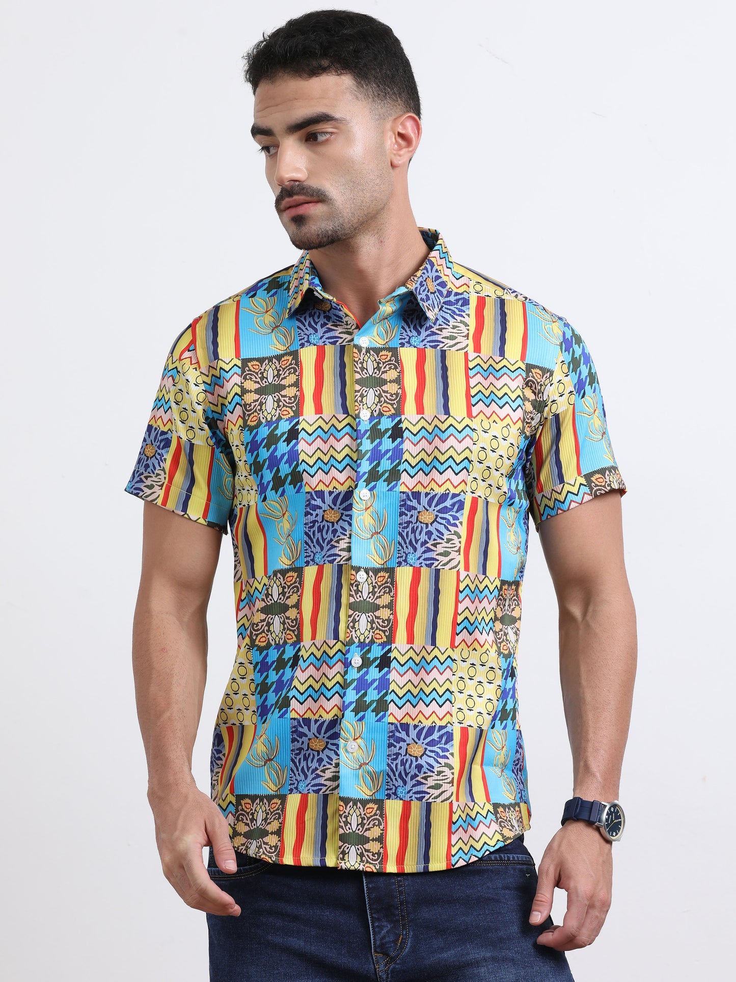 Multi Half Sleeve Poly Cotton Digital Print Shirts