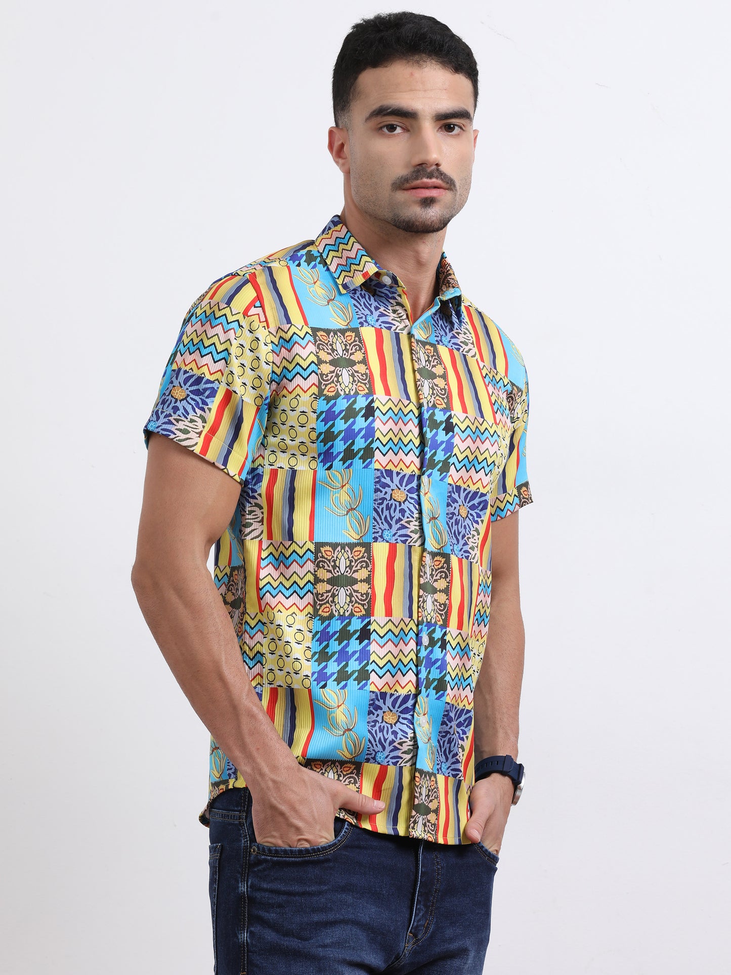 Multi Half Sleeve Poly Cotton Digital Print Shirts