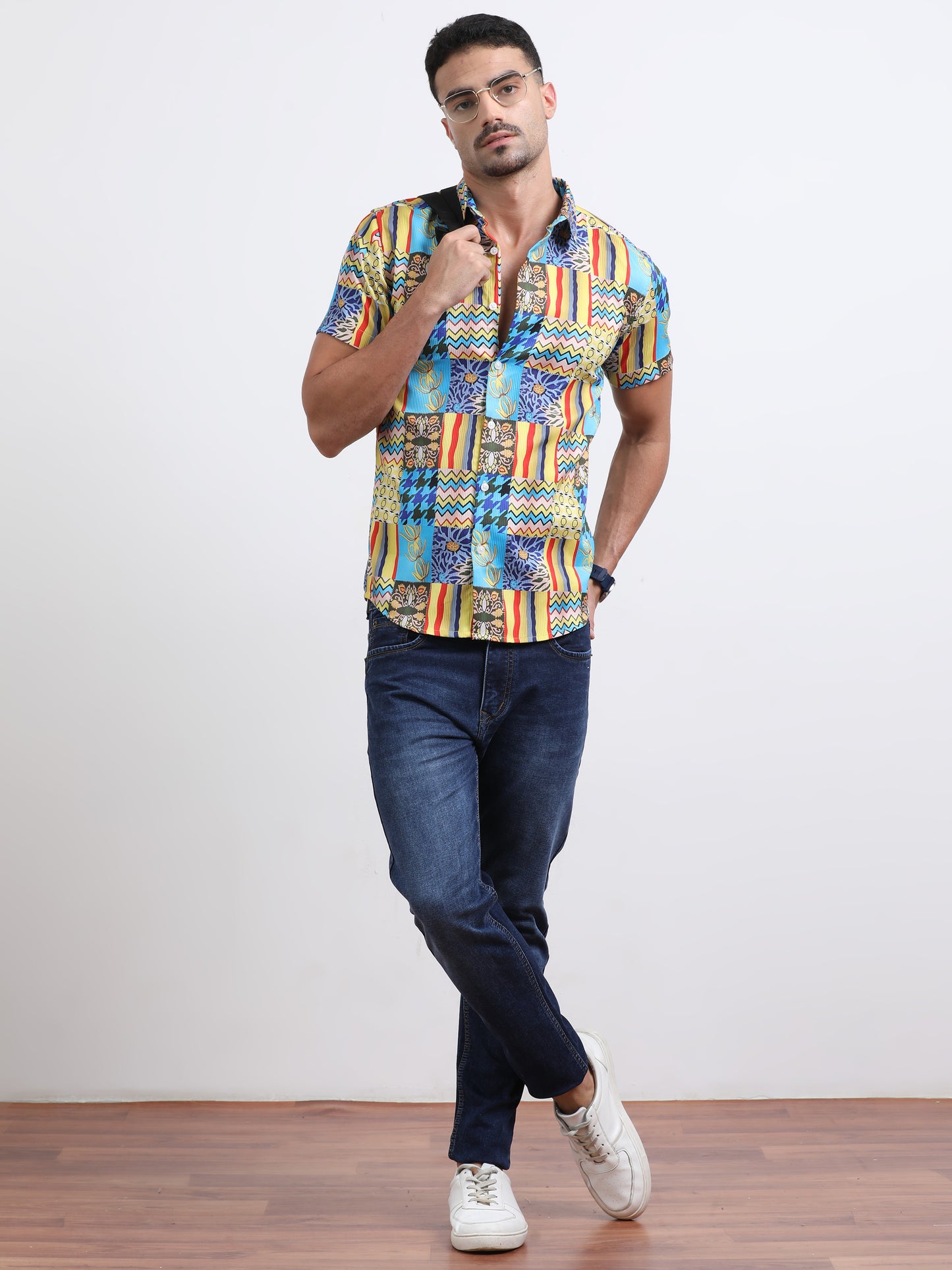 Multi Half Sleeve Poly Cotton Digital Print Shirts
