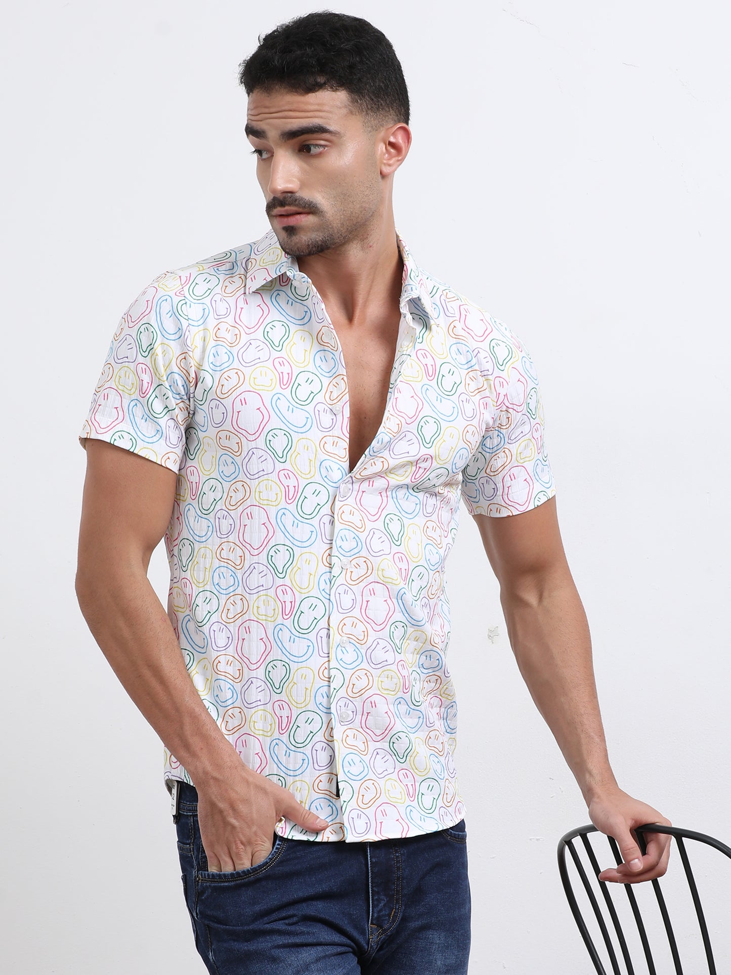 Multi Half Sleeve Poly Cotton Digital Print Shirts