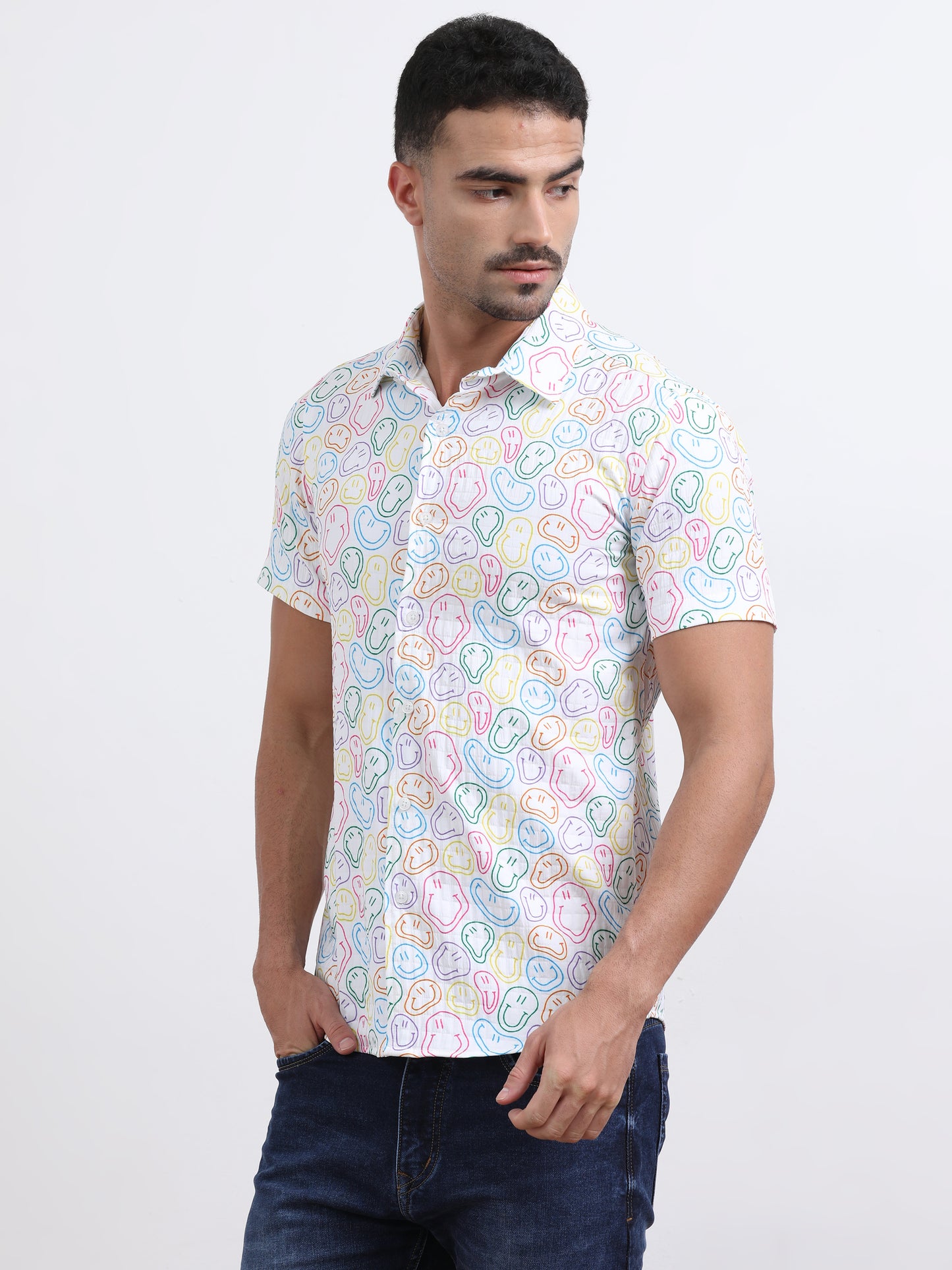 Multi Half Sleeve Poly Cotton Digital Print Shirts