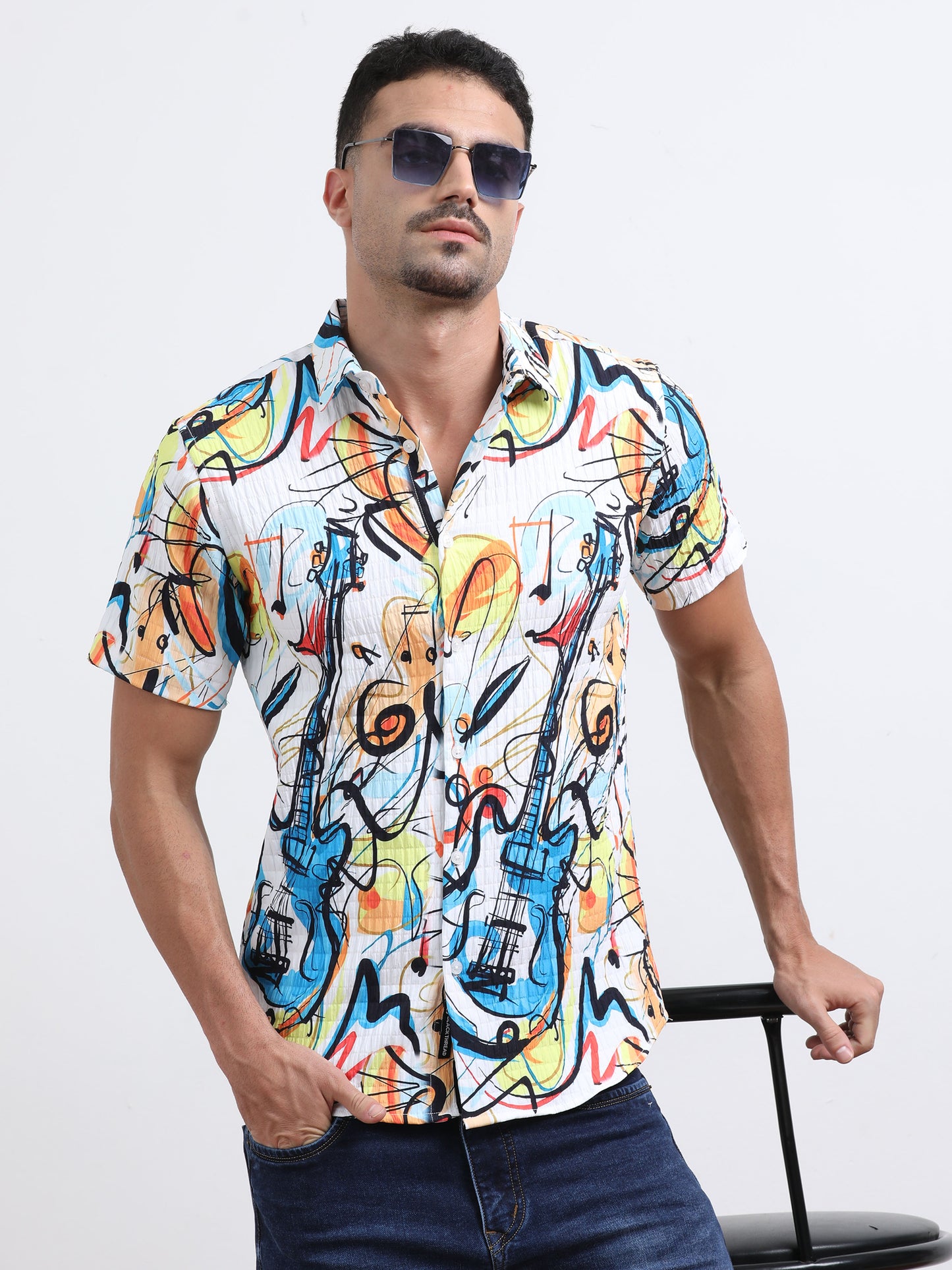 Multi Half Sleeve Poly Cotton Digital Print Shirts