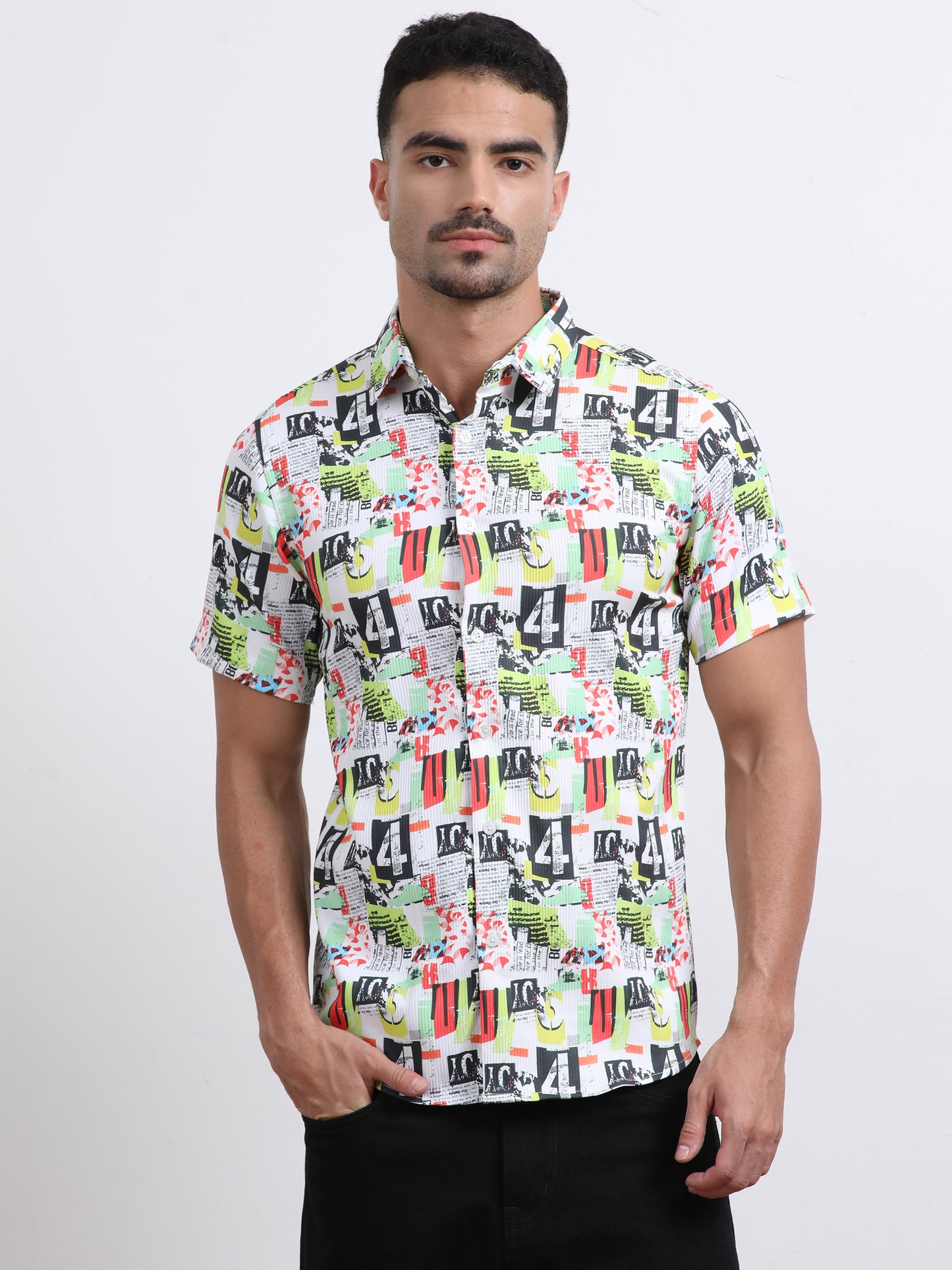 Multi Half Sleeve Poly Cotton Digital Print Shirts