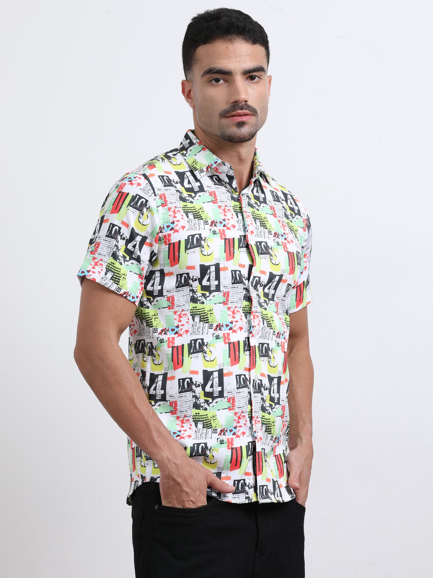 Multi Half Sleeve Poly Cotton Digital Print Shirts