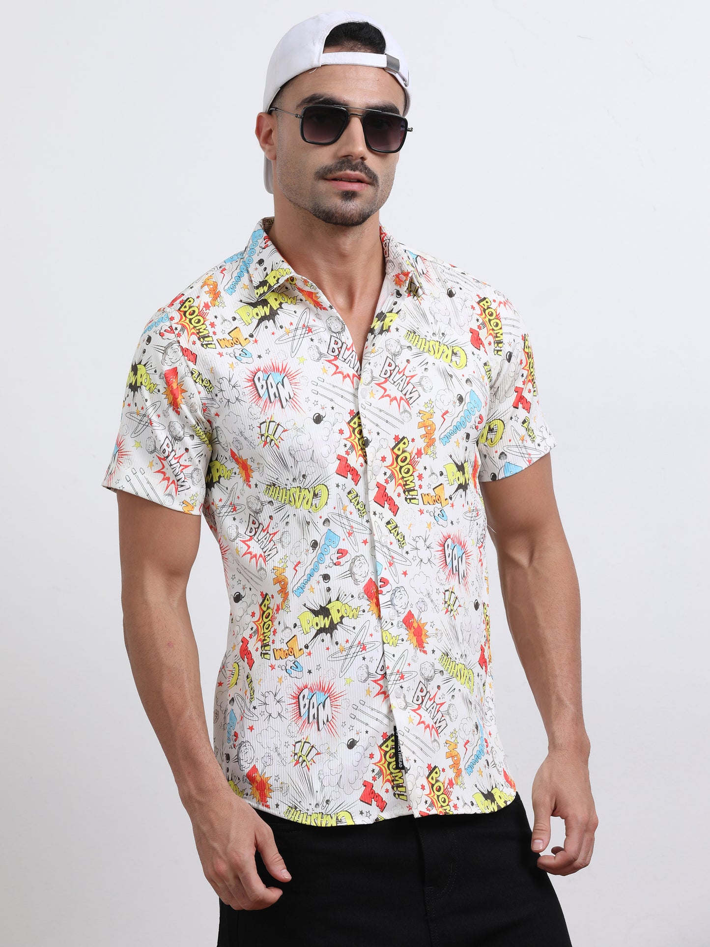 Multi Half Sleeve Poly Cotton Digital Print Shirts