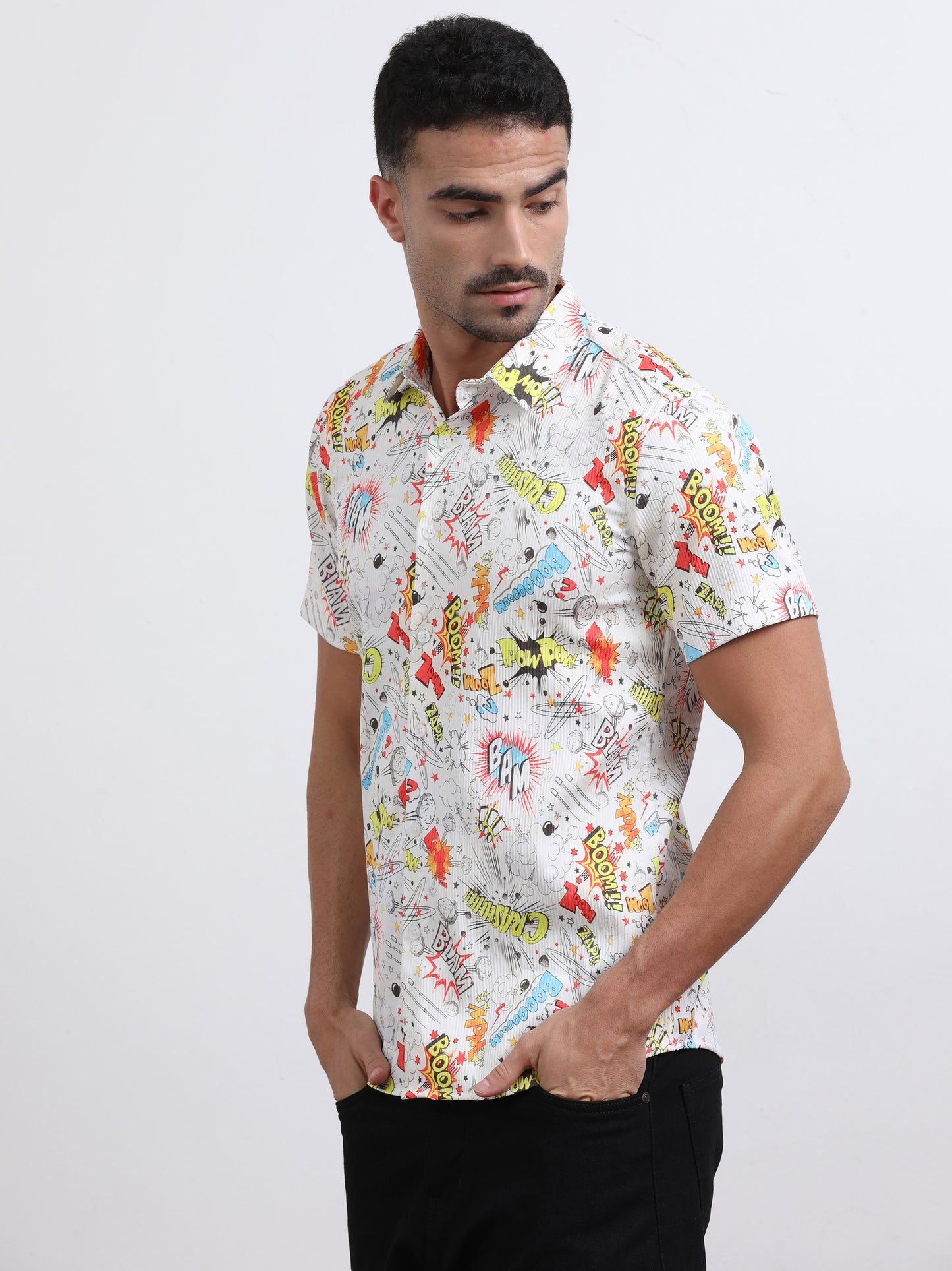 Multi Half Sleeve Poly Cotton Digital Print Shirts
