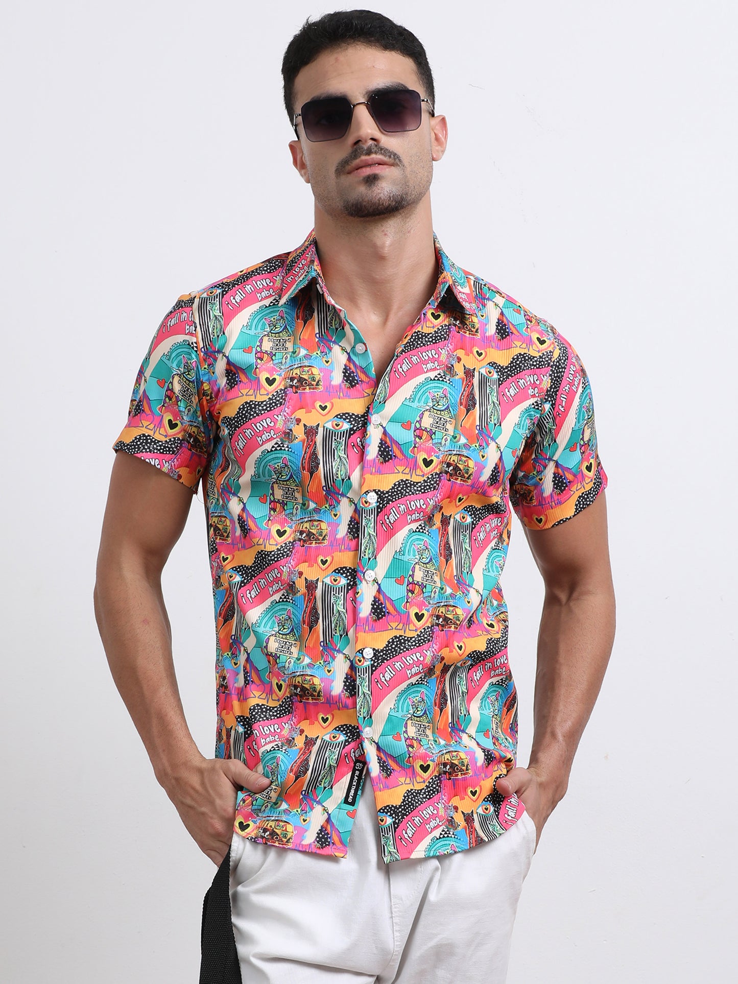 Multi Half Sleeve Poly Cotton Digital Print Shirts