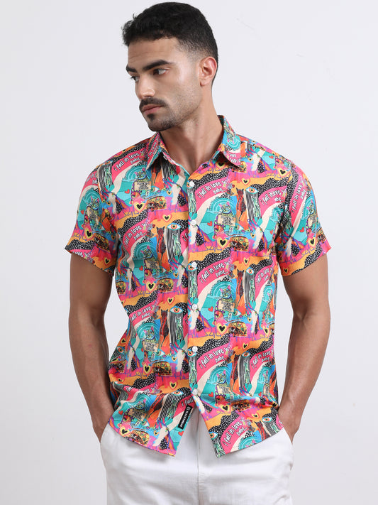 Multi Half Sleeve Poly Cotton Digital Print Shirts