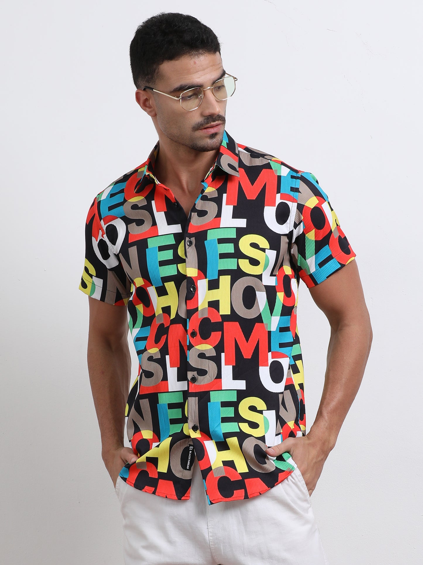 Multi Half Sleeve Poly Cotton Digital Print Shirts