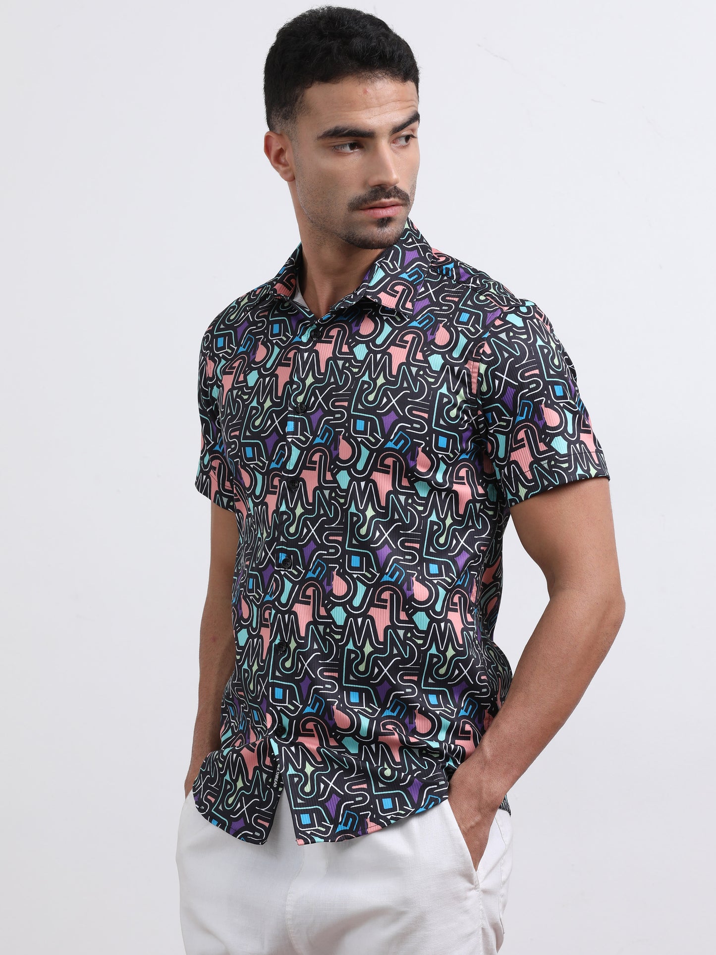 Multi Half Sleeve Poly Cotton Digital Print Shirts
