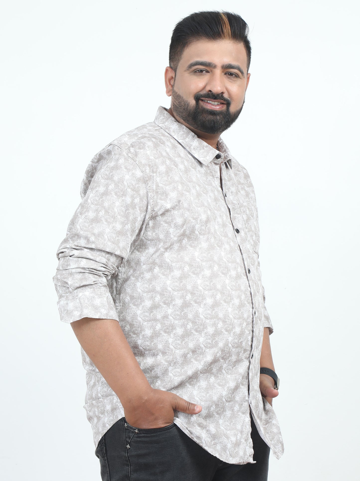 Dull Grey Printed Plus Size Shirt