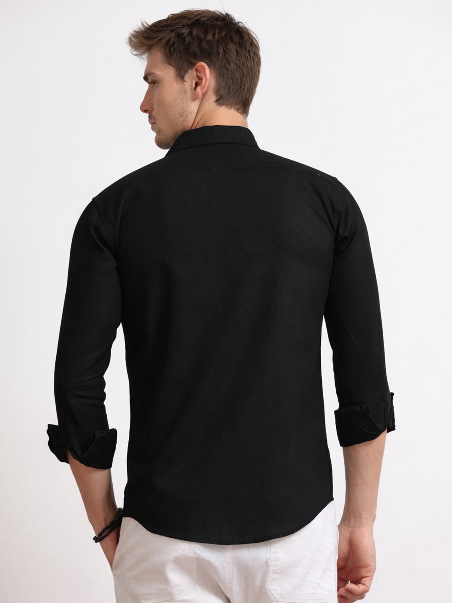 Men's Linen Black Whiskey Glass Embroidery