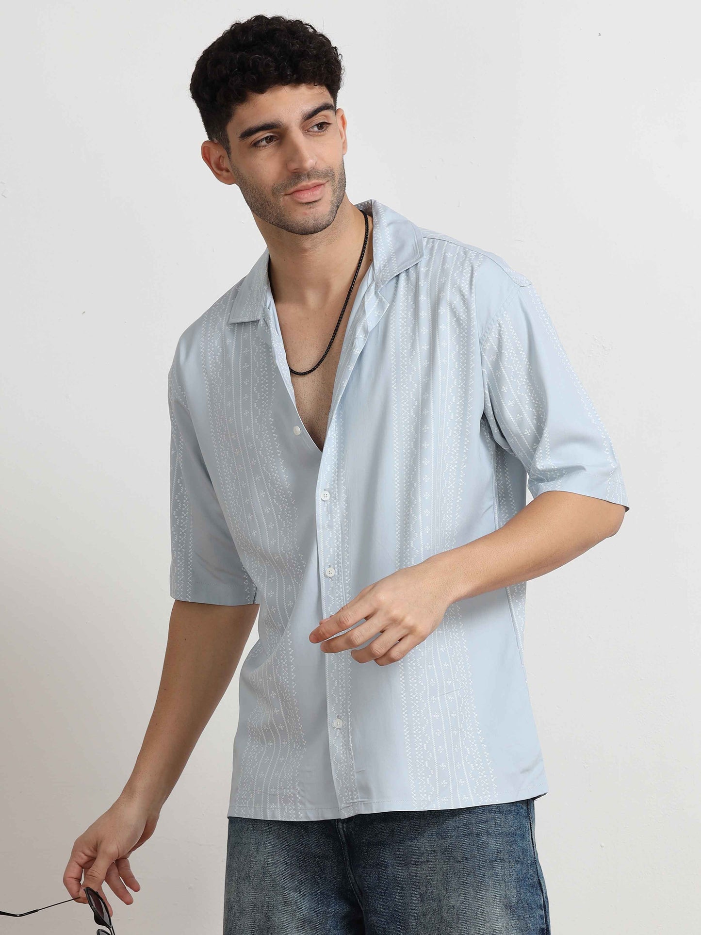 Skyblue Dotted Oversized abstract print shirt mens