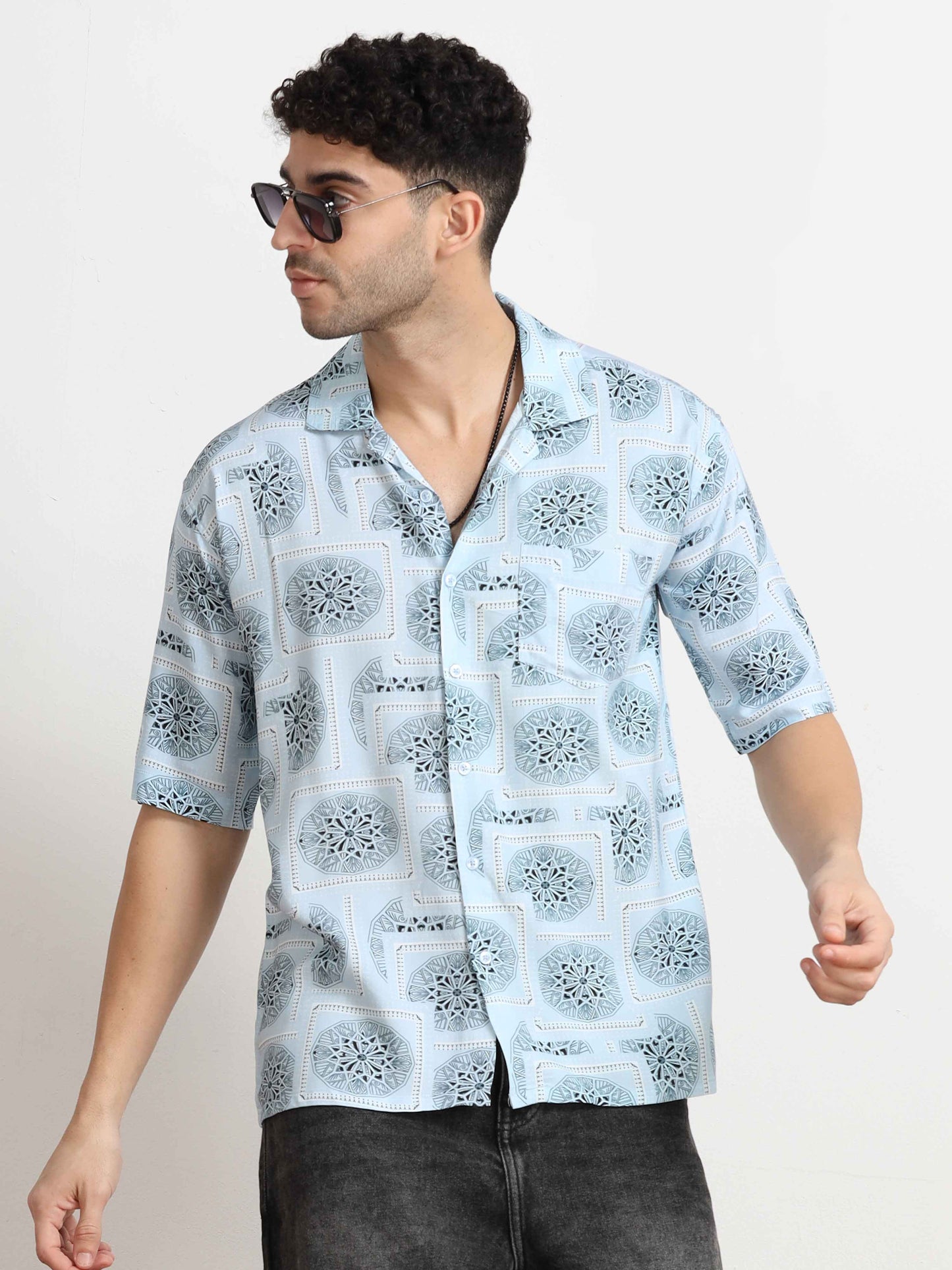 Geometric Oversized Floral Print Shirt for men