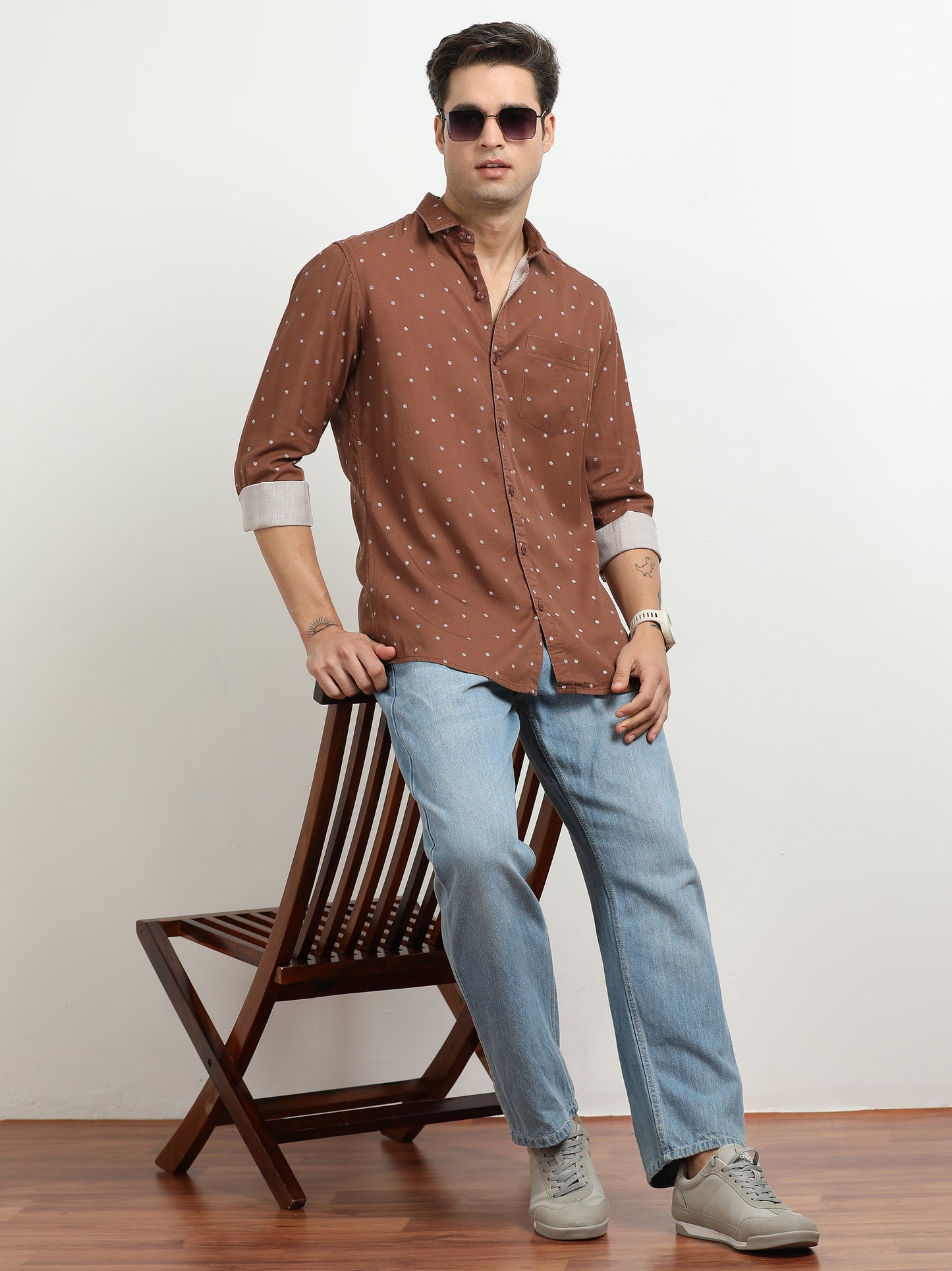 Men’s Brown Micro Printed Slim Fit Casual Shirt By Black Thread