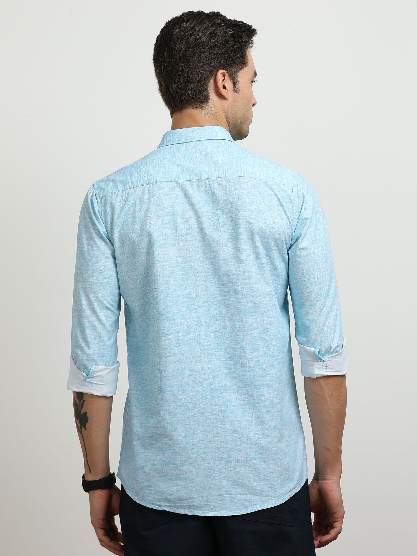 Men’s Light Blue Textured Slim Fit Casual Shirt By Black Thread