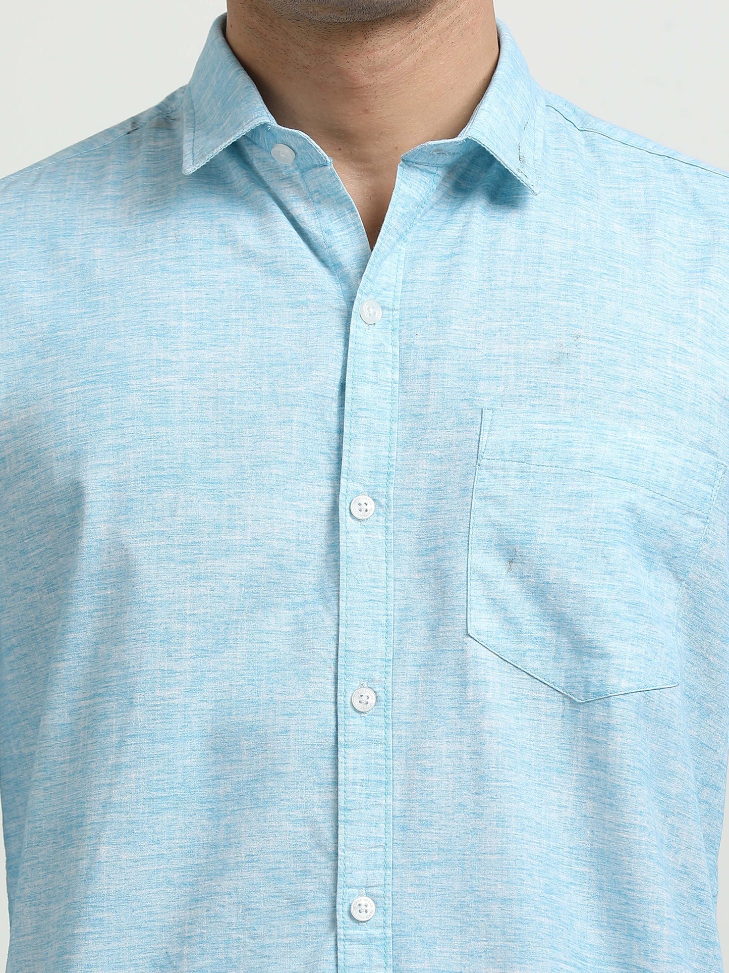 Men’s Light Blue Textured Slim Fit Casual Shirt By Black Thread