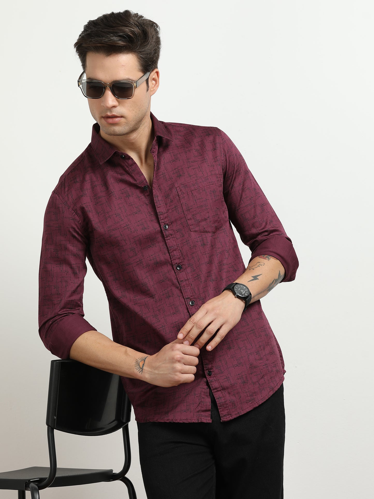 Men’s Maroon Printed Slim Fit Casual Shirt By Black Thread