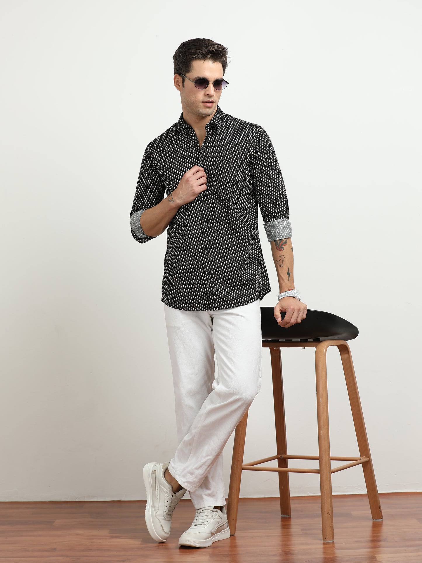 Men’s Black Geometric Printed Slim Fit Casual Shirt By Black Thread