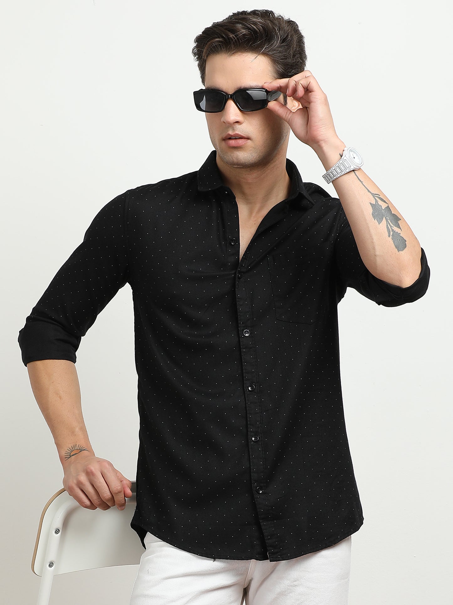 Men’s Black Micro Dot Printed Slim Fit Casual Shirt By Black Thread