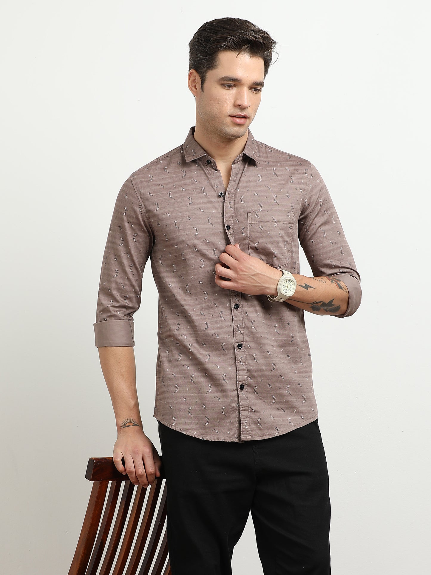 Men’s Brown Striped Slim Fit Casual Shirt By Black Thread