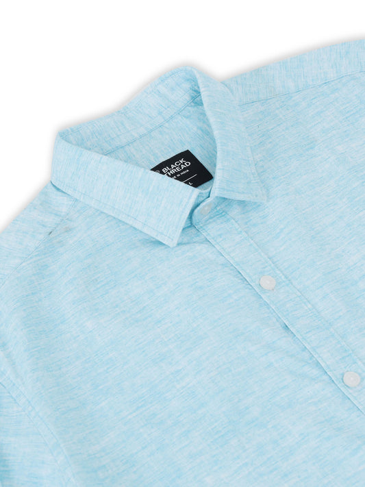 Men’s Light Blue Textured Slim Fit Casual Shirt By Black Thread