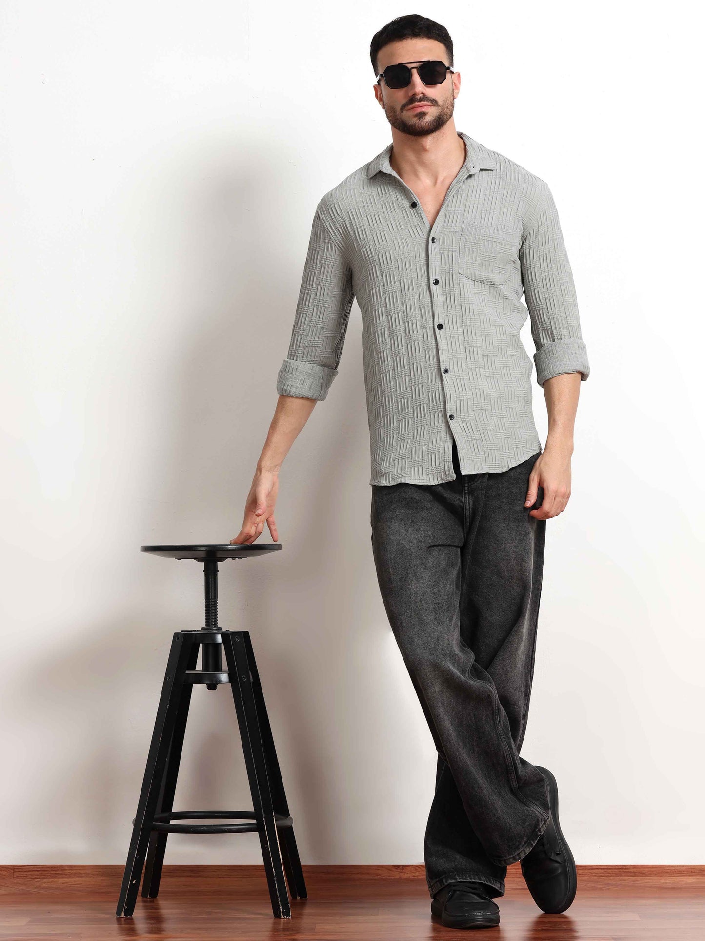 Grey Bricks Textured Popcorn Shirt for Men