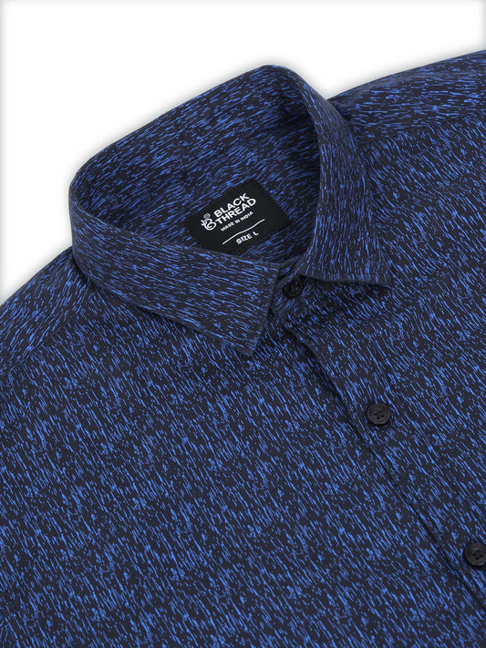 Men’s Navy Blue Abstract Printed Slim Fit Casual Shirt By Black Thread