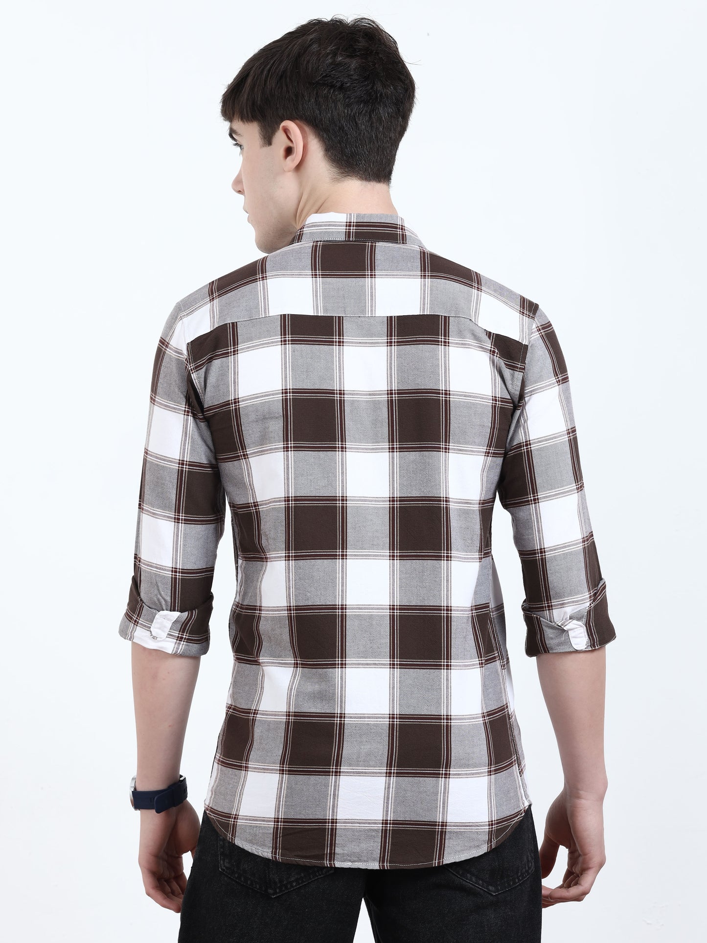 Classic Brown Grey Check Shirt For Men