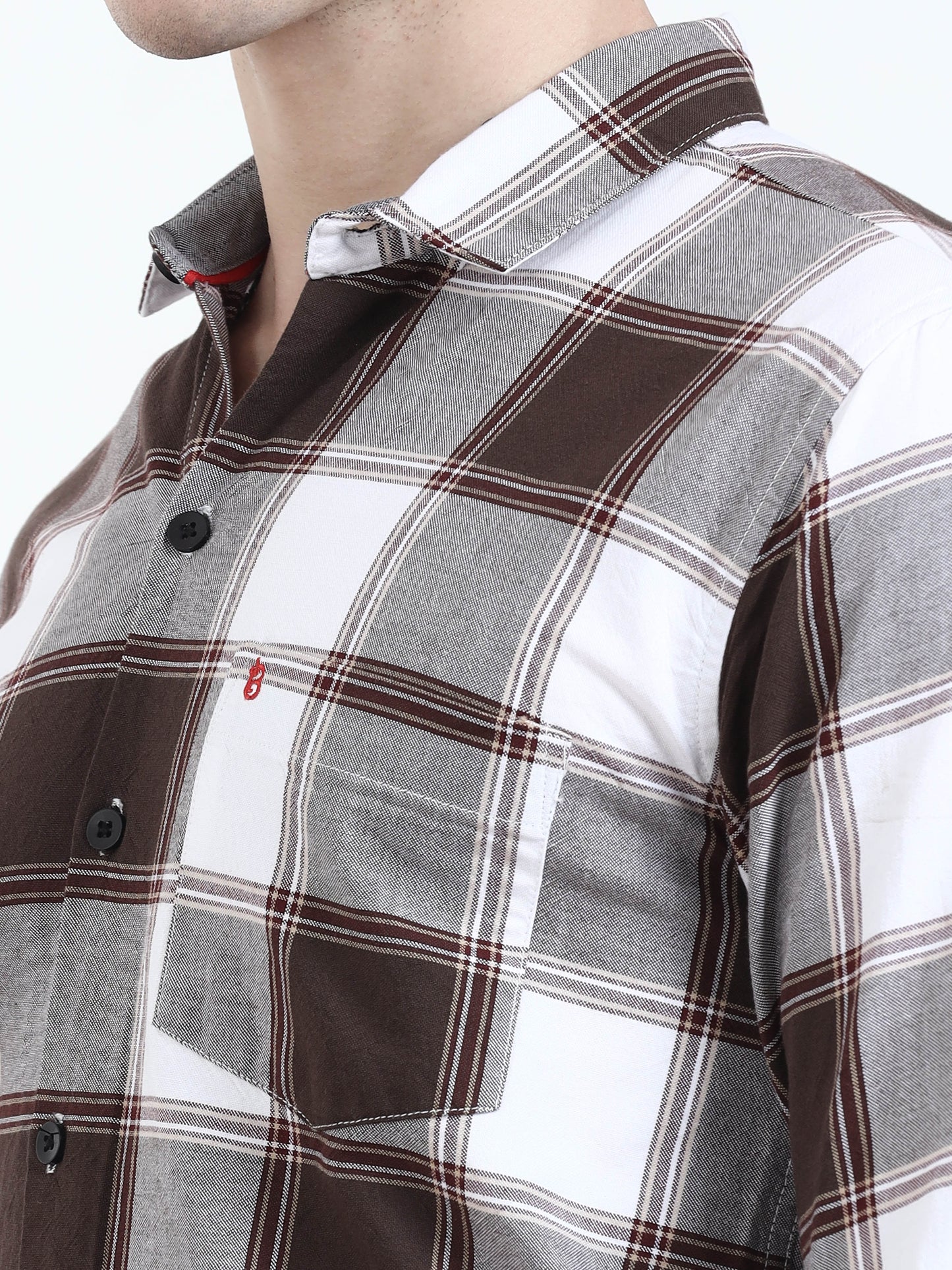 Classic Brown Grey Check Shirt For Men