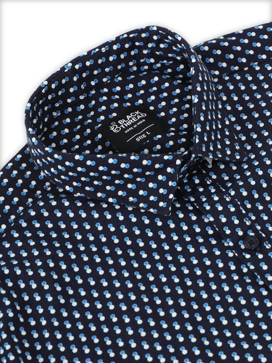 Men’s Navy Blue Geometric Printed Slim Fit Shirt By Black Thread