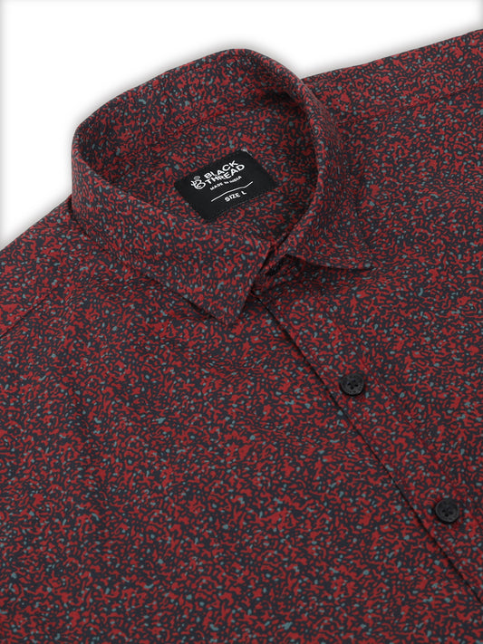 Men’s Maroon Micro Printed Slim Fit Casual Shirt By Black Thread