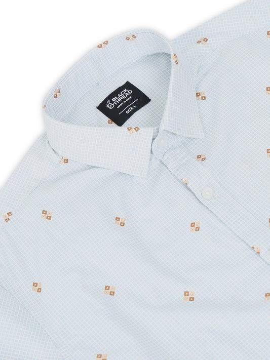 Men’s White Printed Slim Fit Casual Shirt By Black Thread