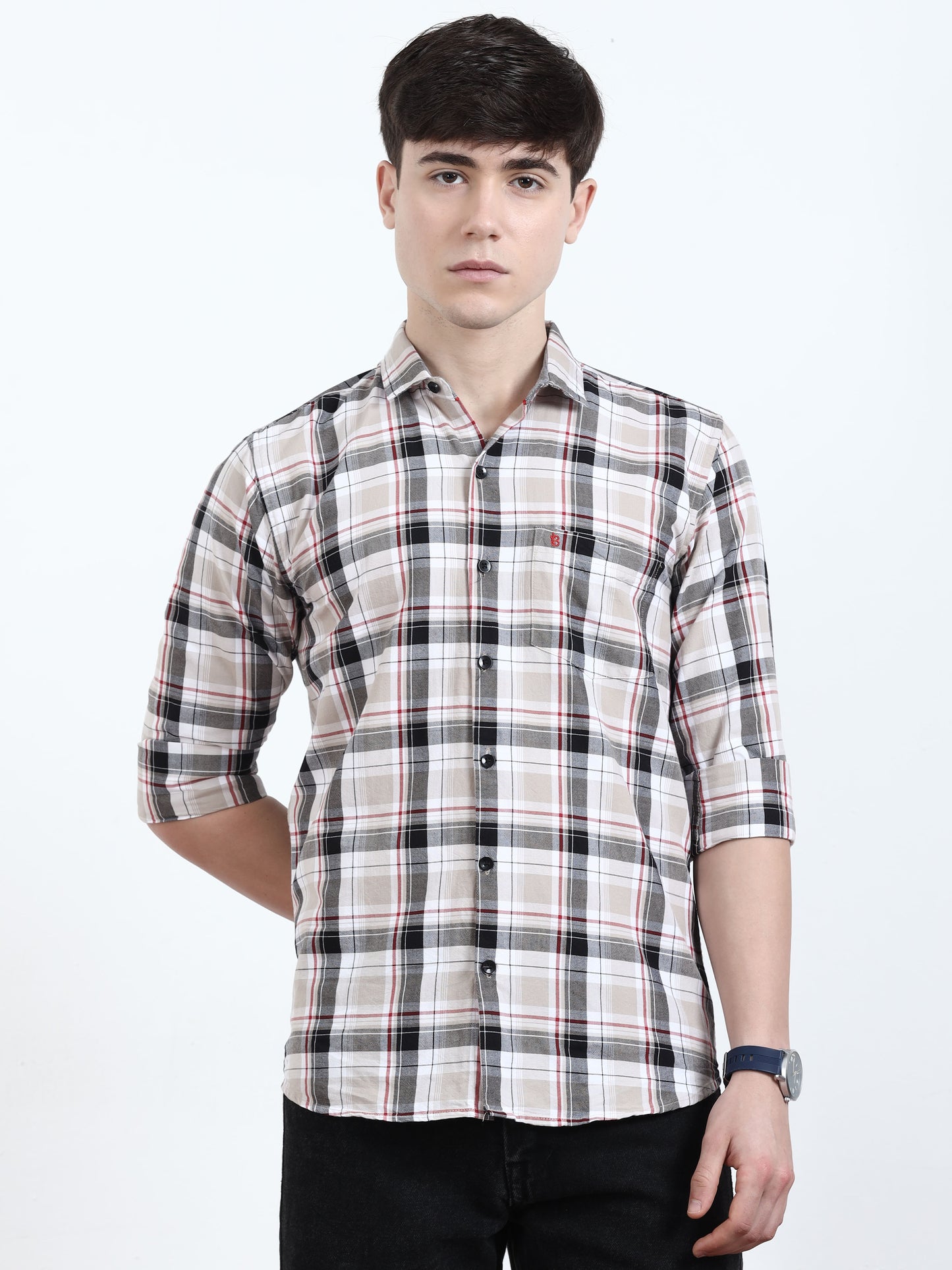 Classic Cream And Black Check Shirt For Men