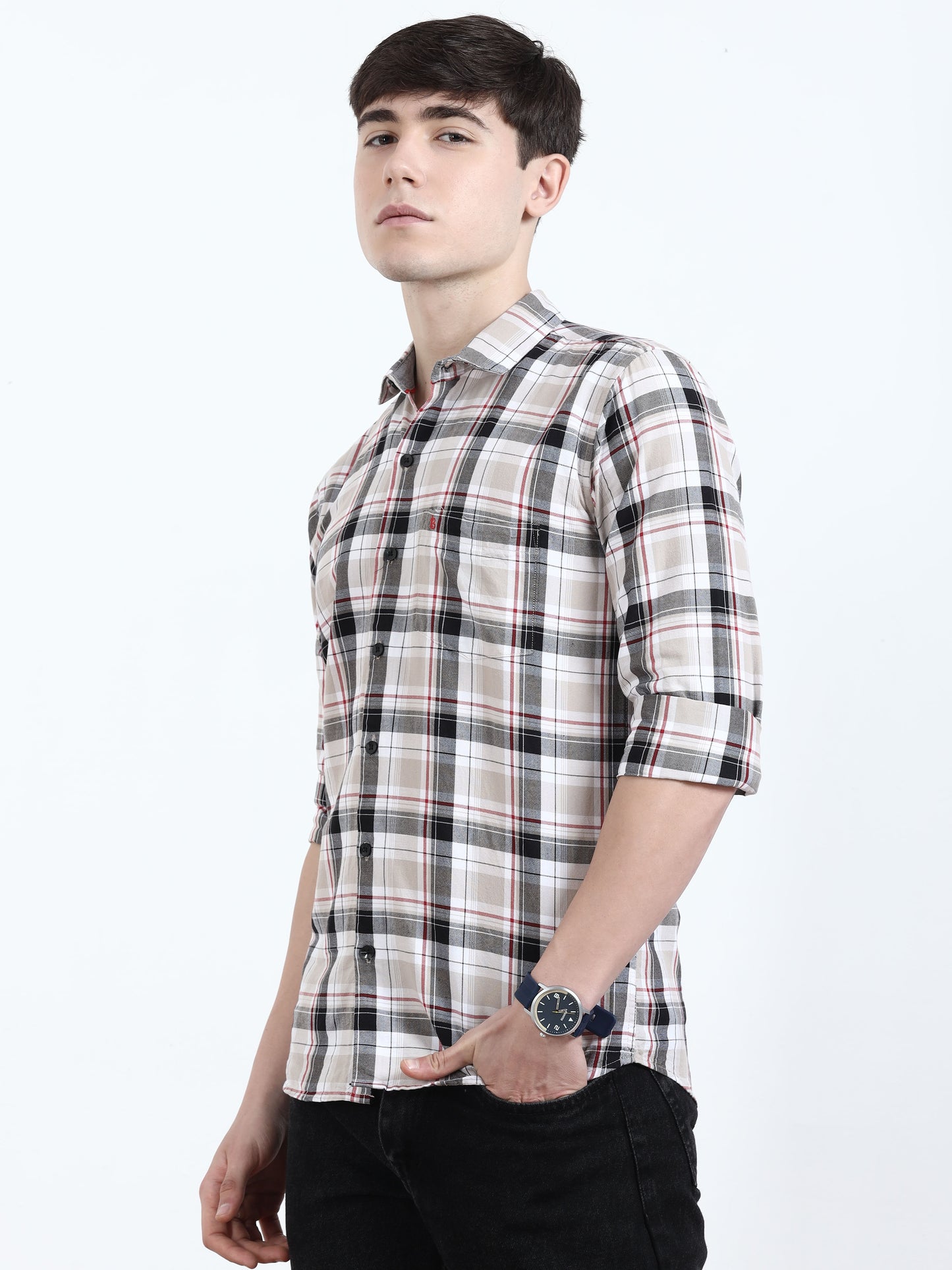 Classic Cream And Black Check Shirt For Men
