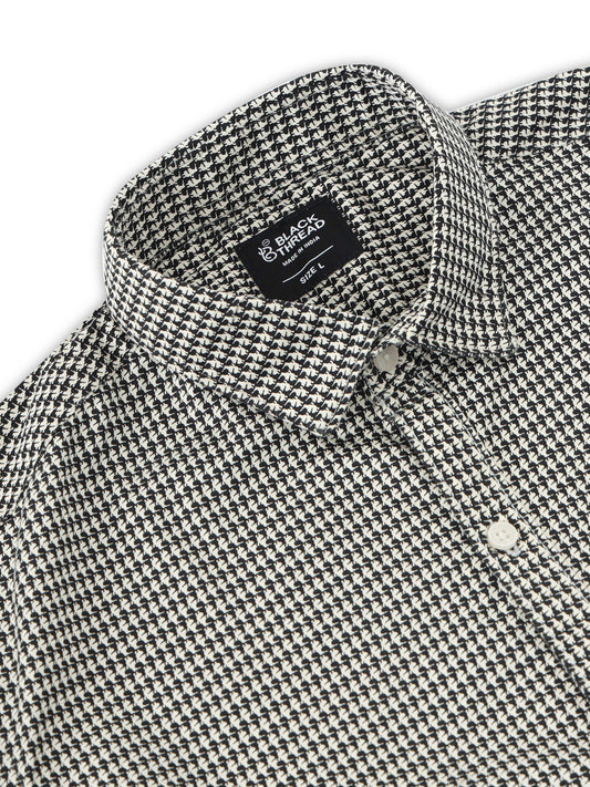 Men’s Black & White Micro Check Slim Fit Casual Shirt By Black Thread