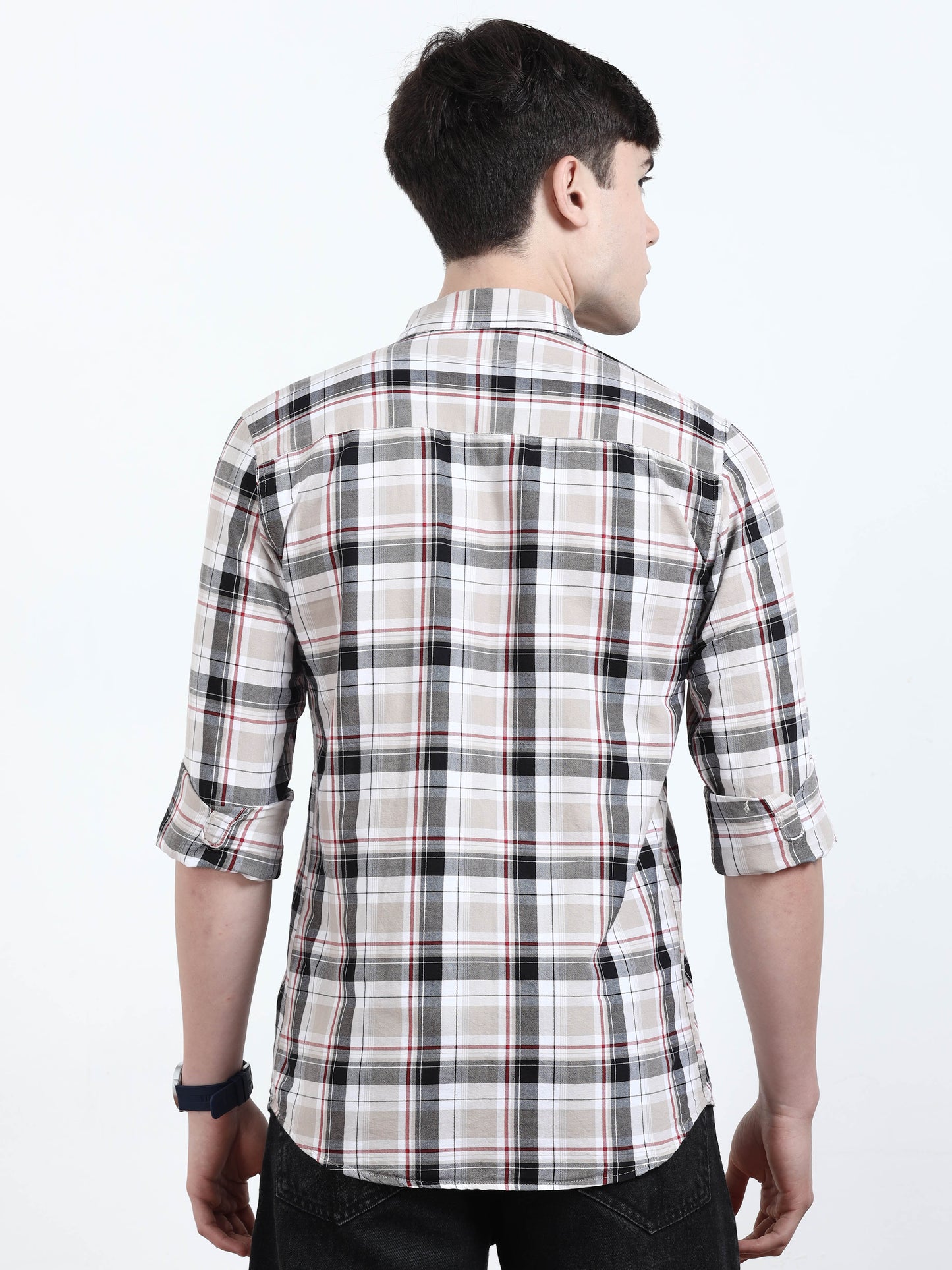 Classic Cream And Black Check Shirt For Men