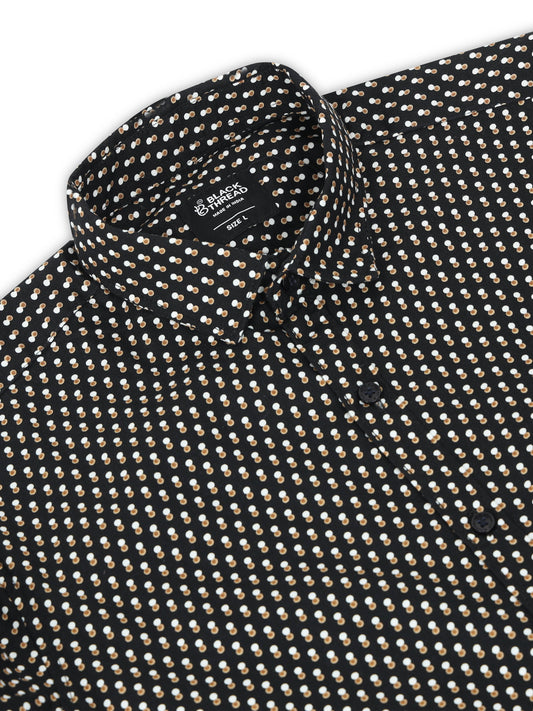 Men’s Black Geometric Printed Slim Fit Casual Shirt By Black Thread