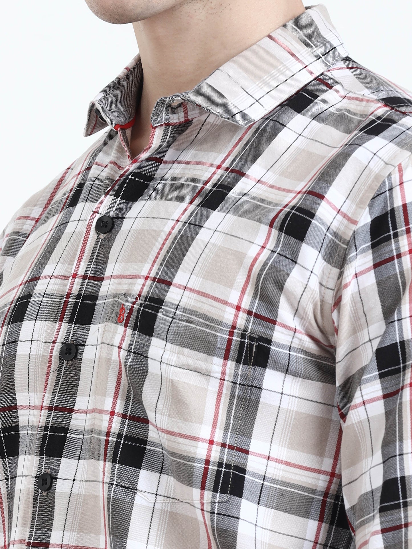 Classic Cream And Black Check Shirt For Men