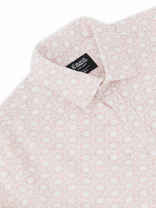 Men’s Light Pink Floral Printed Slim Fit Casual Shirt By Black Thread